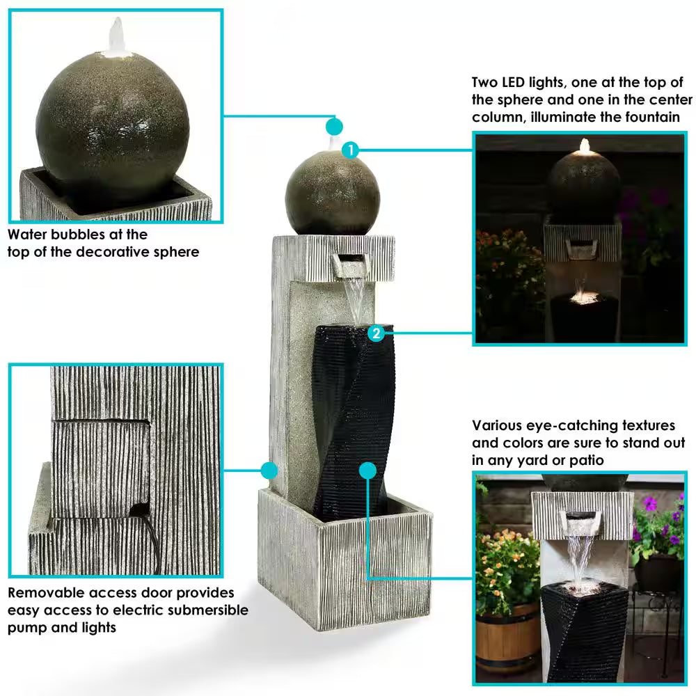 35 In. Modern Vogue Outdoor Cascading Fountain with LED Lights