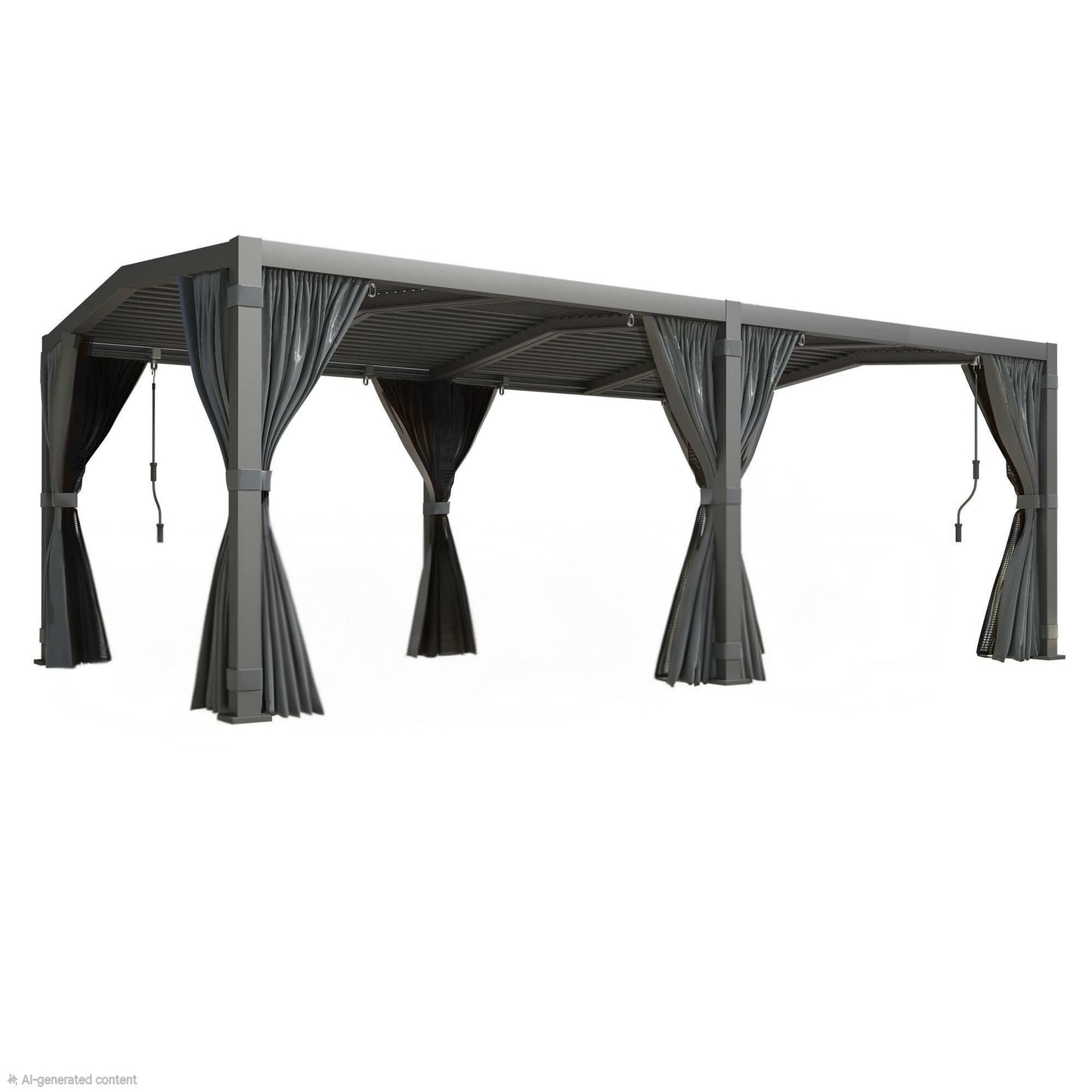 12X20 Louvered Pergola,Dark Grey Aluminum Frame with Adjustable Rainproof Roof, Featuring Waterproof Curtains and Nets
