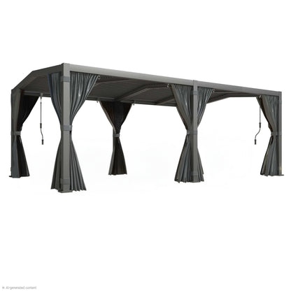 12X20 Louvered Pergola,Dark Grey Aluminum Frame with Adjustable Rainproof Roof, Featuring Waterproof Curtains and Nets